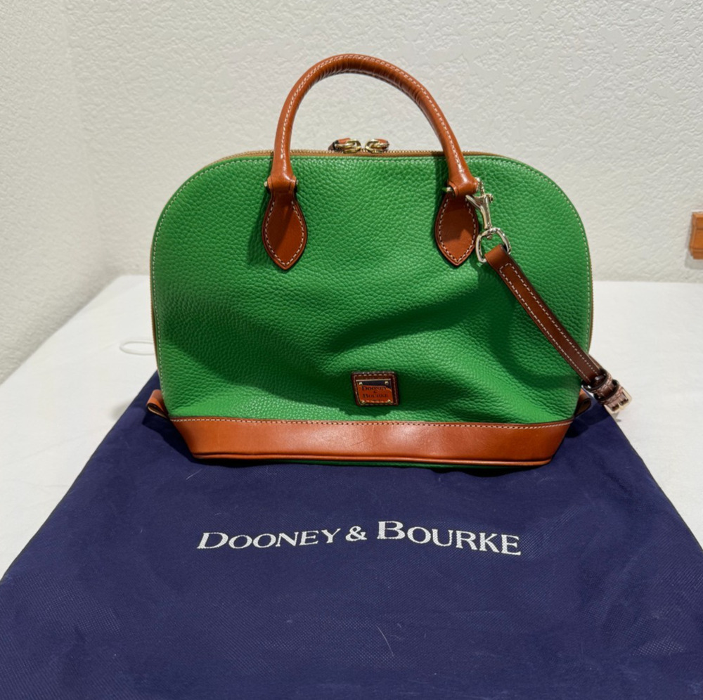 Dooney & Bourke Shoulder Bag Purse Bright Green Pebbled Leather Satchel w Brown